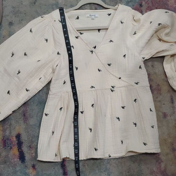 Madewell Lightspun Cotton Bow Blouse in Cream with Balloon Sleeves Size S - Picture 13 of 15
